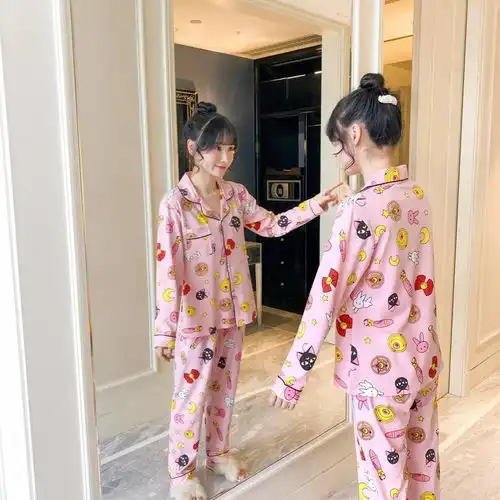 牛奶丝韩版宽松ins风甜美可爱卡通长袖家居服
