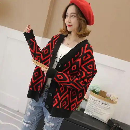 女针织开衫韩版宽松慵懒风秋冬新款长袖开衫女宽松外套毛衣开衫女
