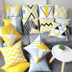 北欧风枕头黄色几何靠垫灰色ins沙发靠枕抱枕套飘窗卧室床头腰靠图片大全邮乐官方网站
