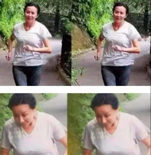 54岁刘嘉玲晨跑,不化妆似老奶奶,化妆后粉涂太厚脖子像黑人
