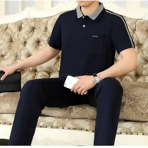 sp夏季中老年运动套装男士老人全棉款套装男大码短袖中年男土运动衣
