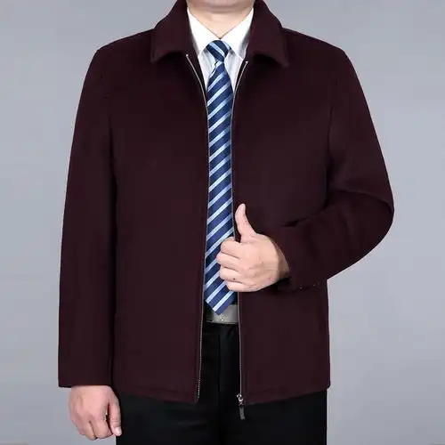 中年男士毛呢子大衣短款男秋冬季毛呢外套翻领新款xaw
