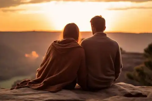 夕阳下情侣旅行背影人物摄影图片摄影
