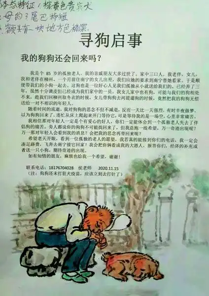 爱犬被女儿送陌生人85岁老人因思念画漫画寻狗
