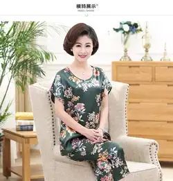 中老年女装夏装两件套装透气印花妈妈装透气清凉百搭rkq

