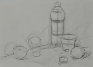 整瓶可乐静物组合素描写生的方法
