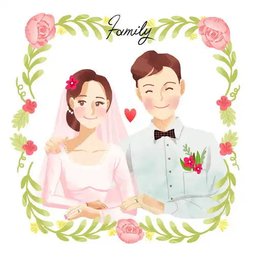 婚纱照片爱情插画psd素材
