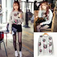 欧美街头bf风复古碎花个性老虎头头像蝙蝠袖宽松女士套头卫衣女潮
