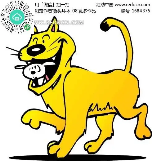 手绘嘴里装着小猫的黄色猫咪其他素材免费下载编号1684375红动网
