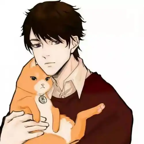 轻抚怀中猫,温柔养猫人动漫手绘养猫男头
