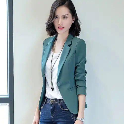 小西装女外套2020新款春秋韩版纯色休闲短款修身一粒扣长袖西服女
