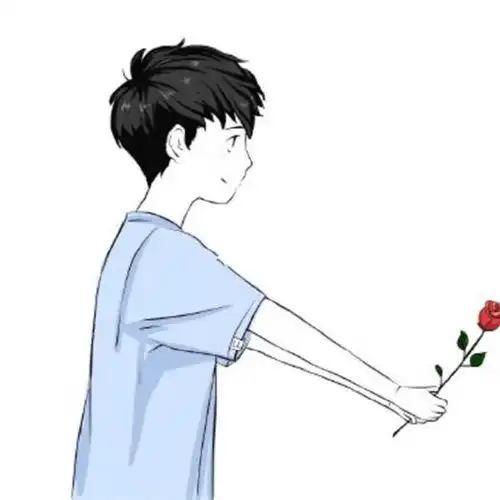 漫画情侣头像男的送花给女图头发衣服都是有上颜色的,我要找男的那张
