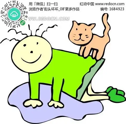 手绘站在女孩背上的猫咪其他素材免费下载编号1684923红动网
