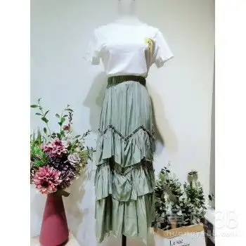 20夏季不规则车线薄荷绿神韵连衣裙品牌折扣女装尾货批发