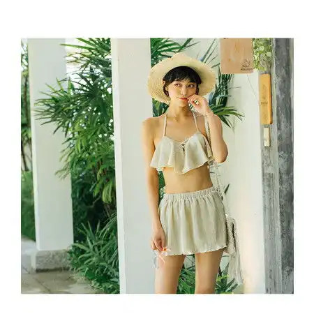 韩国性感小胸钢托聚拢比基尼裙式分体三件套遮肚显瘦泡温泉泳衣女
