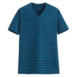 吸排条纹v领t恤
