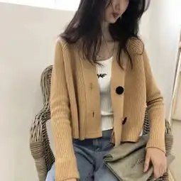 加纳家慵懒风针织大v领秋装新款针织衫女c2.3
