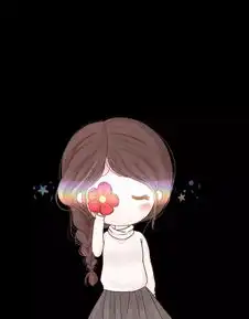 情侣头像男生左手拿花遮眼睛女生右手拿花遮眼睛的q版手绘图
