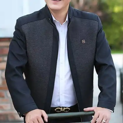 夹克休闲绣花拼接中老年男士外套春秋爸爸装2020春装
