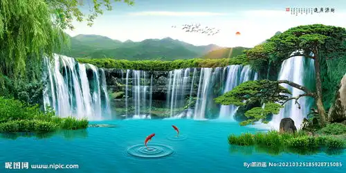 招财山水图图片
