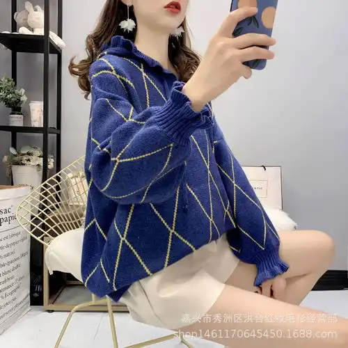 连帽卫衣女套头木耳边宽松慵懒风毛衣秋季2019新款网红针织衫外套
