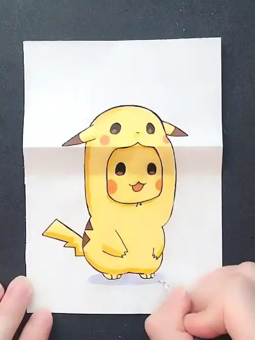 美术生手绘皮卡丘,折叠画纸藏玄机,被二皮脸皮卡丘萌化了
