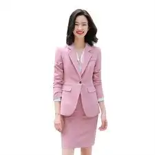 粉色西服套装女春秋时尚气质修身女神范网红休闲长袖小西装两件套

