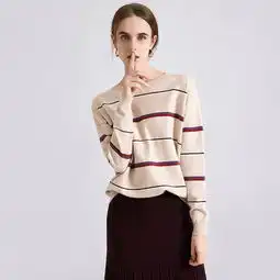 施悦名2019秋冬新款韩版针织衫宽松条纹打底毛衣女慵懒百搭长袖含羊毛衫a
