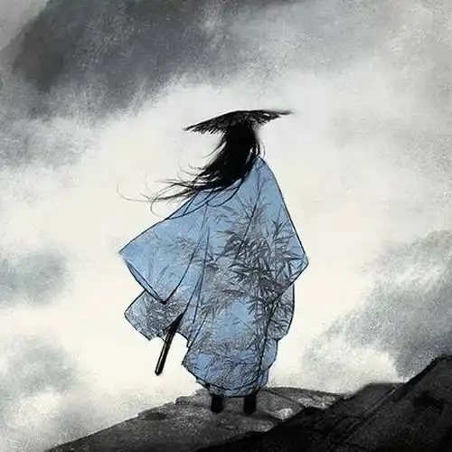 动漫图,背影,古风,男头,斗笠
