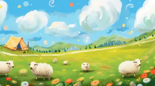 油画风浪漫的草原羊群景色插画图片素材下载jpg格式熊猫办公
