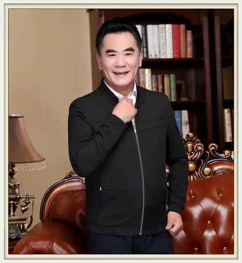 洋湖轩榭新款商务休闲纯色拉链夹克外套简约商务男装夹克男中年合体外套a
