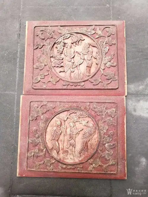 清代老木雕一对,望子成龙望女成凤
