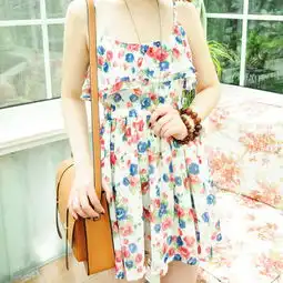 多多家清新一夏复古荷叶领小女人精致花朵吊带连衣裙2012新
