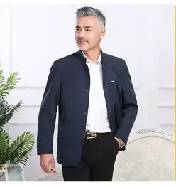 2018春季新款男士夹克商务休闲外套中年立领纯色爸爸装夹克男lw
