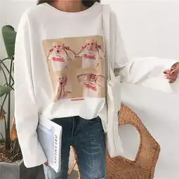 2018秋装新款韩版卡通女式宽松长袖t恤女外贸女装上衣
