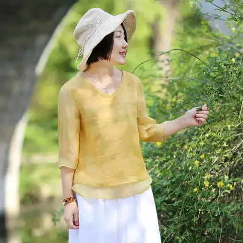 适合2535岁女人的棉麻短袖上衣,搭连衣裙阔腿裤都好看
