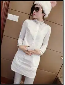 2015欧洲站新款中长衬衫修身显瘦钉珠连衣裙衬衣女蒙蒙职业装
