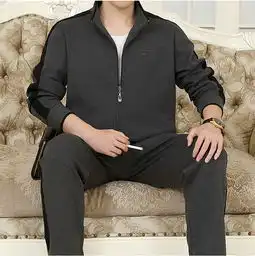 冬季中老年男士晨练服套装加绒加厚运动装大码保暖运动衣爸爸装
