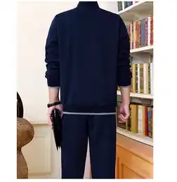 sp2018春秋季全棉中老年男士开衫跑步爸爸运动套装大码爸爸休闲套装
