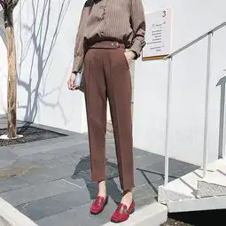 实拍西装裤女秋九分裤2018哈伦裤高腰显瘦宽松黑色裤子休闲裤女裤百搭
