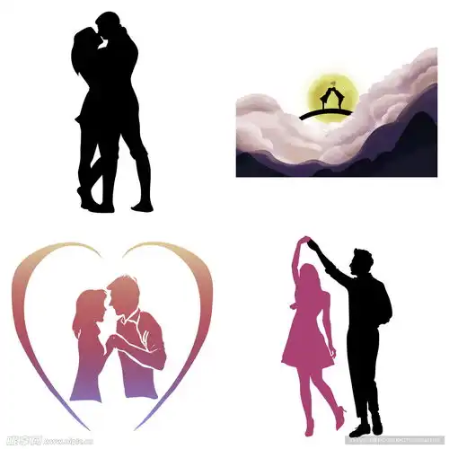 婚礼新郎新娘情侣人物剪影设计图
