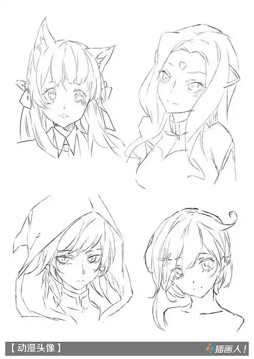 线稿日式漫画女孩头像
