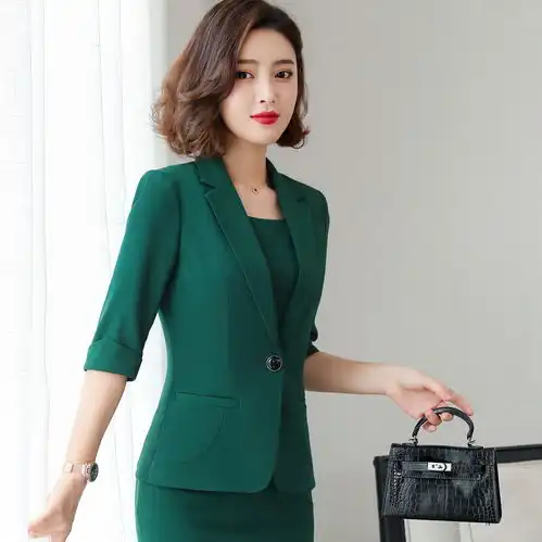 2020春夏新款七分袖时尚小西装女韩版女士气质两件套小西装套裙女
