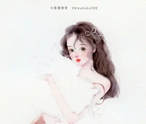 水彩手绘人物插画水彩教程卡通插画头像唯美抱猫少女壁
