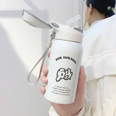 保温杯女带吸管儿童小巧水杯情侣网红ins简约韩版可爱男学生杯子
