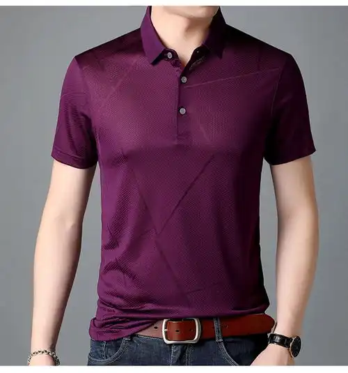 汤河之家2020夏装新款男士短袖t恤衫商务休闲中年男装t恤含桑蚕丝
