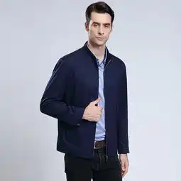 汤河之家新款中年男士商务休闲夹克合体绅士立领纯色外套
