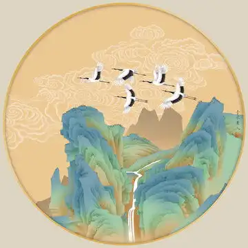 青绿山水仙鹤图
