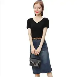 时髦套装春夏韩版修身t恤牛仔裙女半身裙chao火裙子两件套潮
