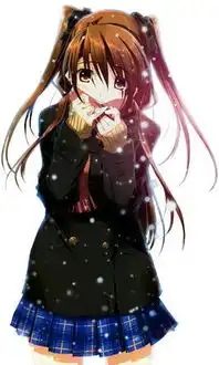 求眯着眼粽色齐刘海的动漫女生头像然后手托这下巴
